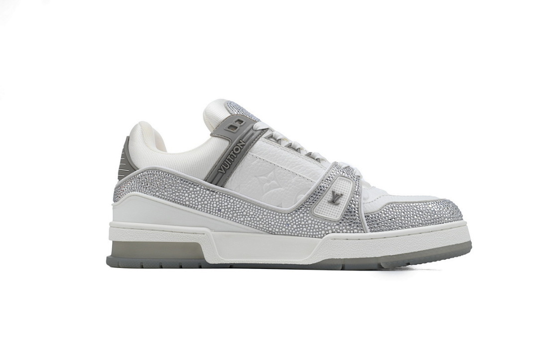 FC God Batch LOUIS VUITTON Trainer Gray White Rhinestones