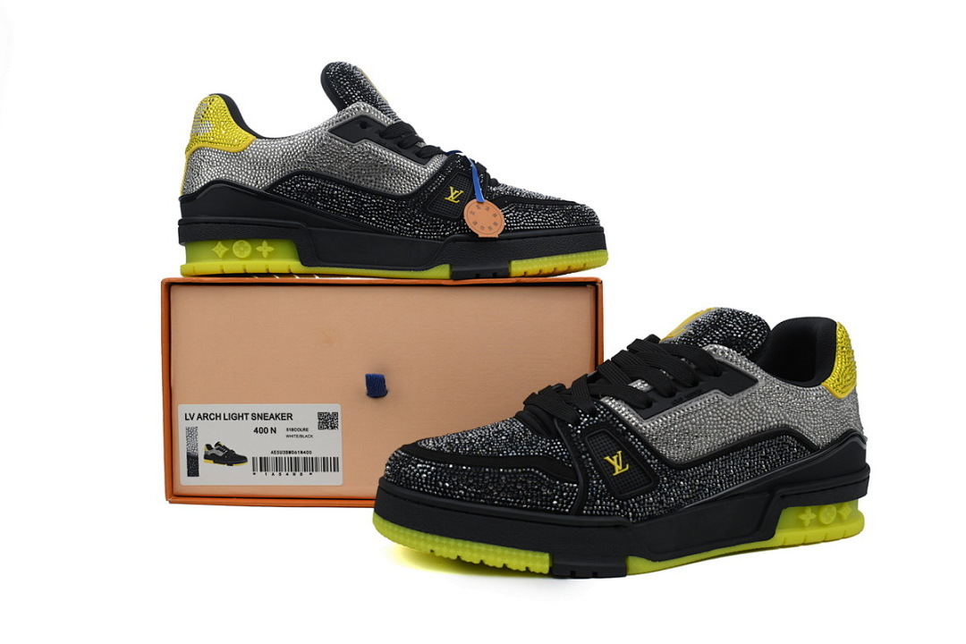 FC God Batch LOUIS VUITTON Trainer Black Yellow Rhinestones