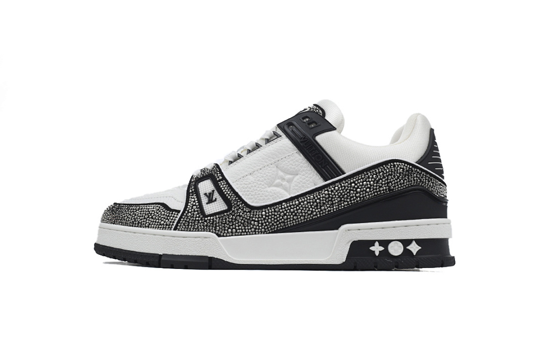 FC God Batch LOUIS VUITTON Trainer Black  White Rhinestone