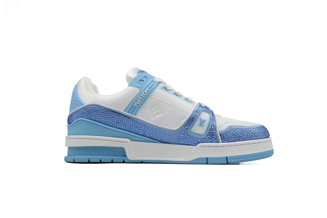 FC God Batch LOUIS VUITTON Trainer Blue White Rhinestones
