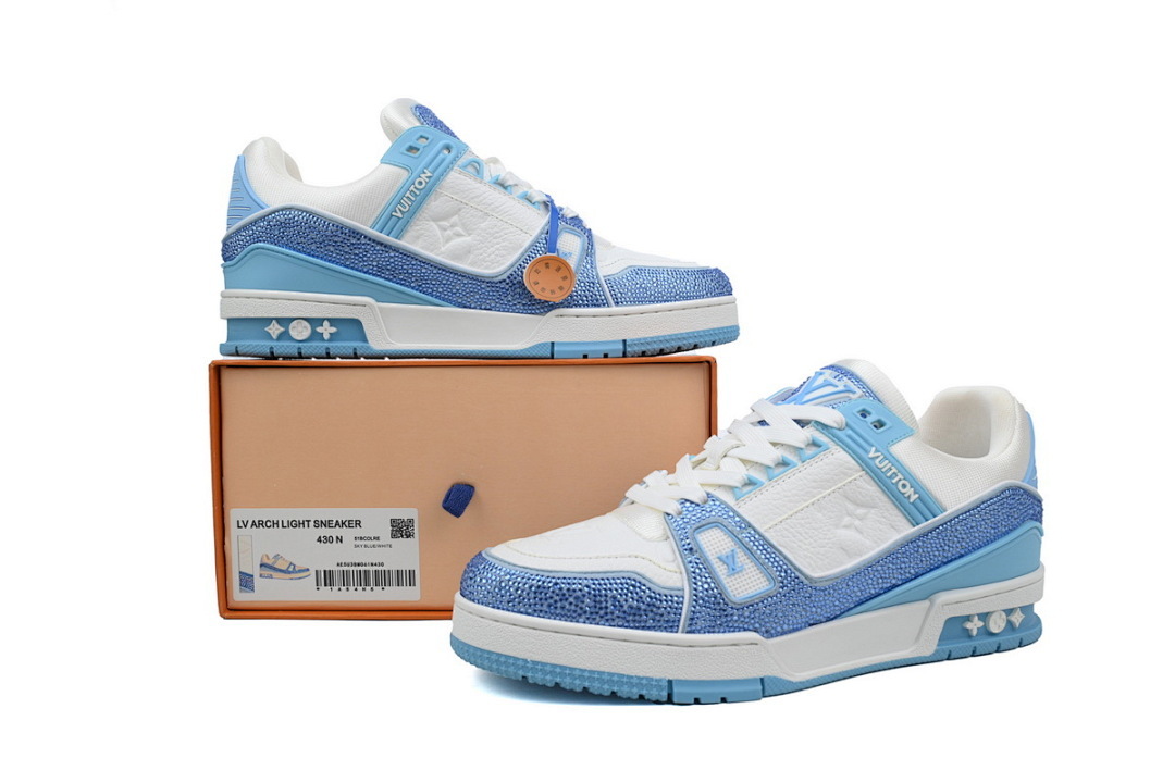 FC God Batch LOUIS VUITTON Trainer Blue White Rhinestones