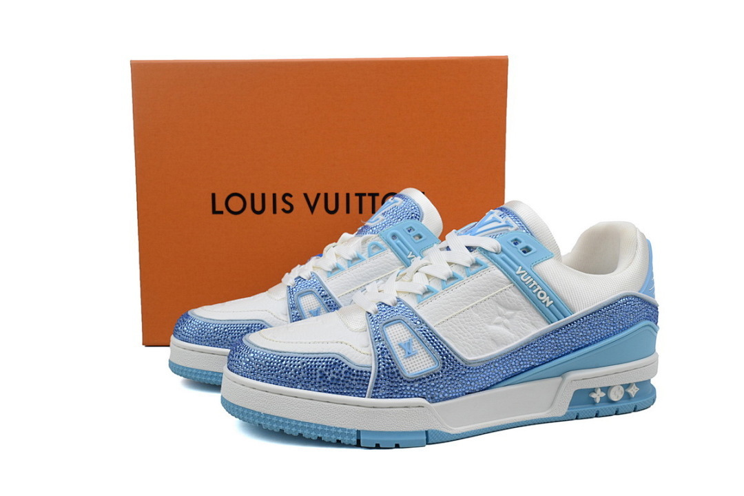 FC God Batch LOUIS VUITTON Trainer Blue White Rhinestones