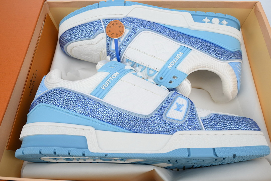 FC God Batch LOUIS VUITTON Trainer Blue White Rhinestones