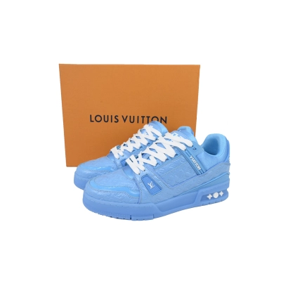 FC God Batch LOUIS VUITTON Trainer Blue Lychee Patent Leather  02