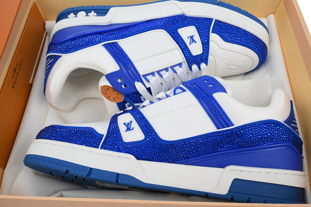 FC God Batch LOUIS VUITTON Trainer Dark Blue Rhinestones