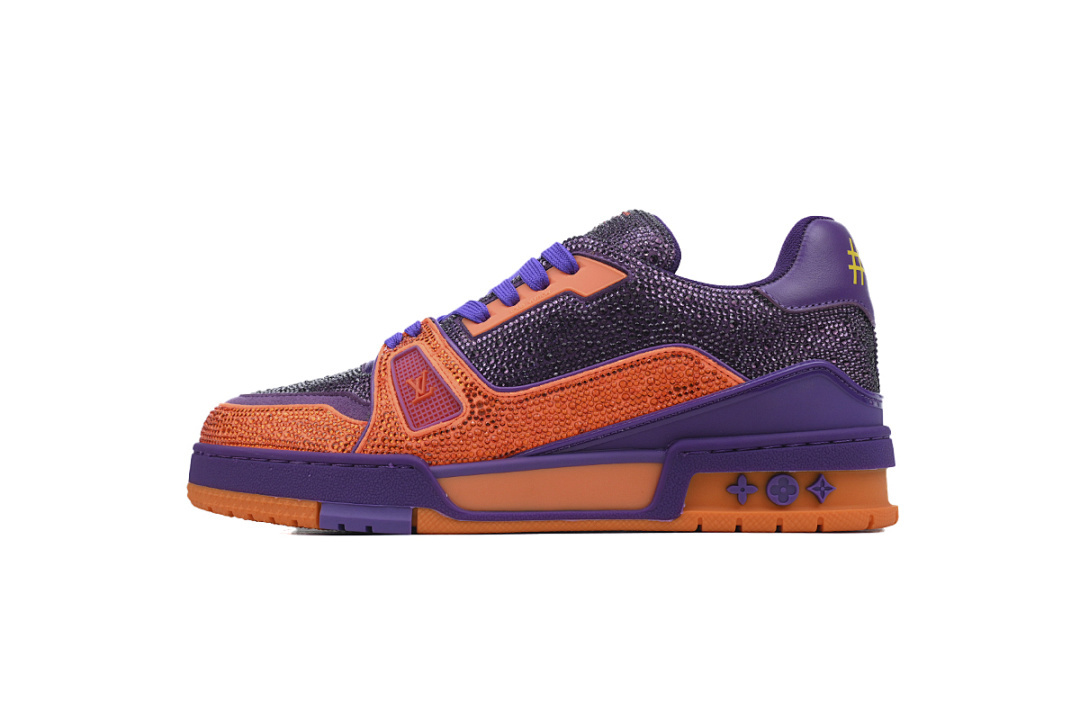 FC God Batch LOUIS VUITTON Trainer Purple & Orange Rhinestones