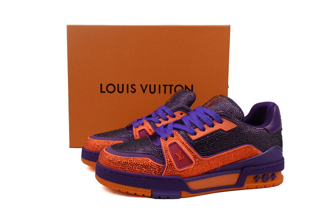 FC God Batch LOUIS VUITTON Trainer Purple & Orange Rhinestones