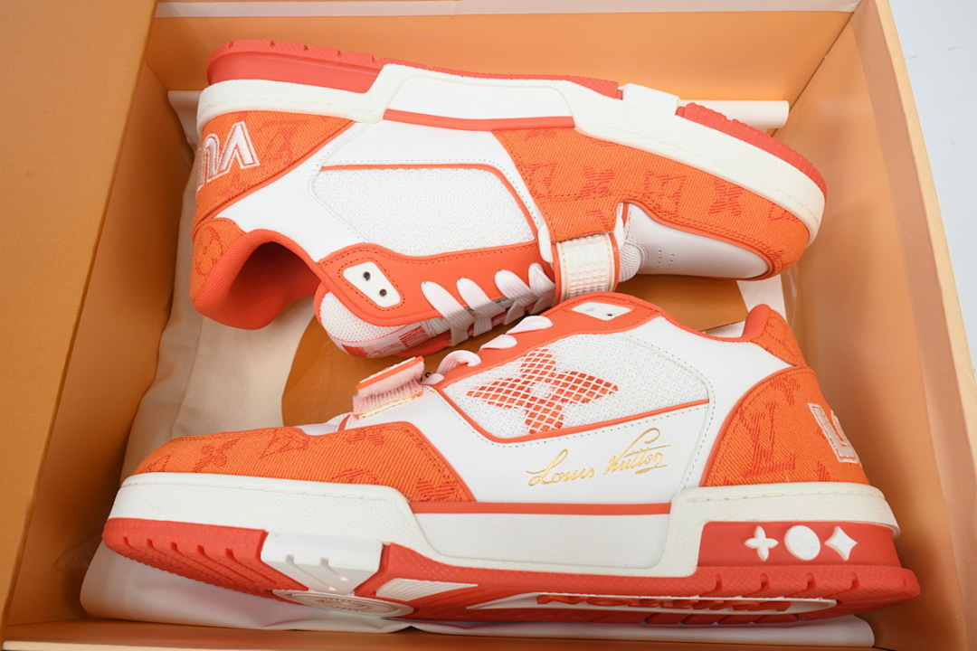  FC God Batch LOUIS VUITTON Trainer Orange Denim Velcro Mesh