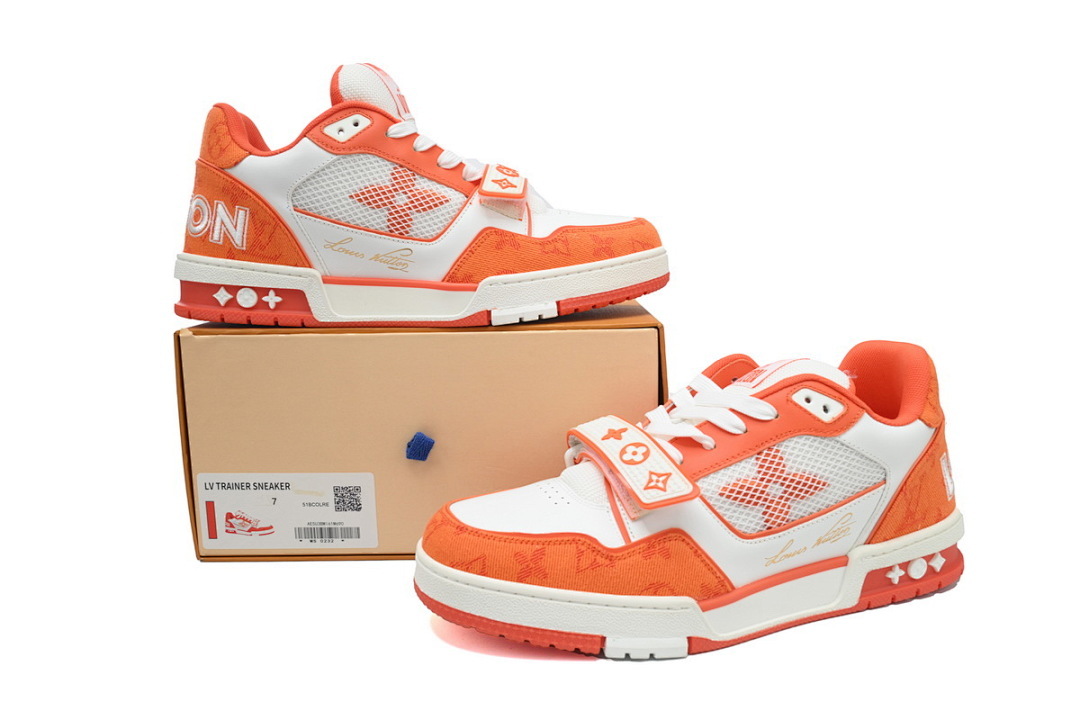  FC God Batch LOUIS VUITTON Trainer Orange Denim Velcro Mesh