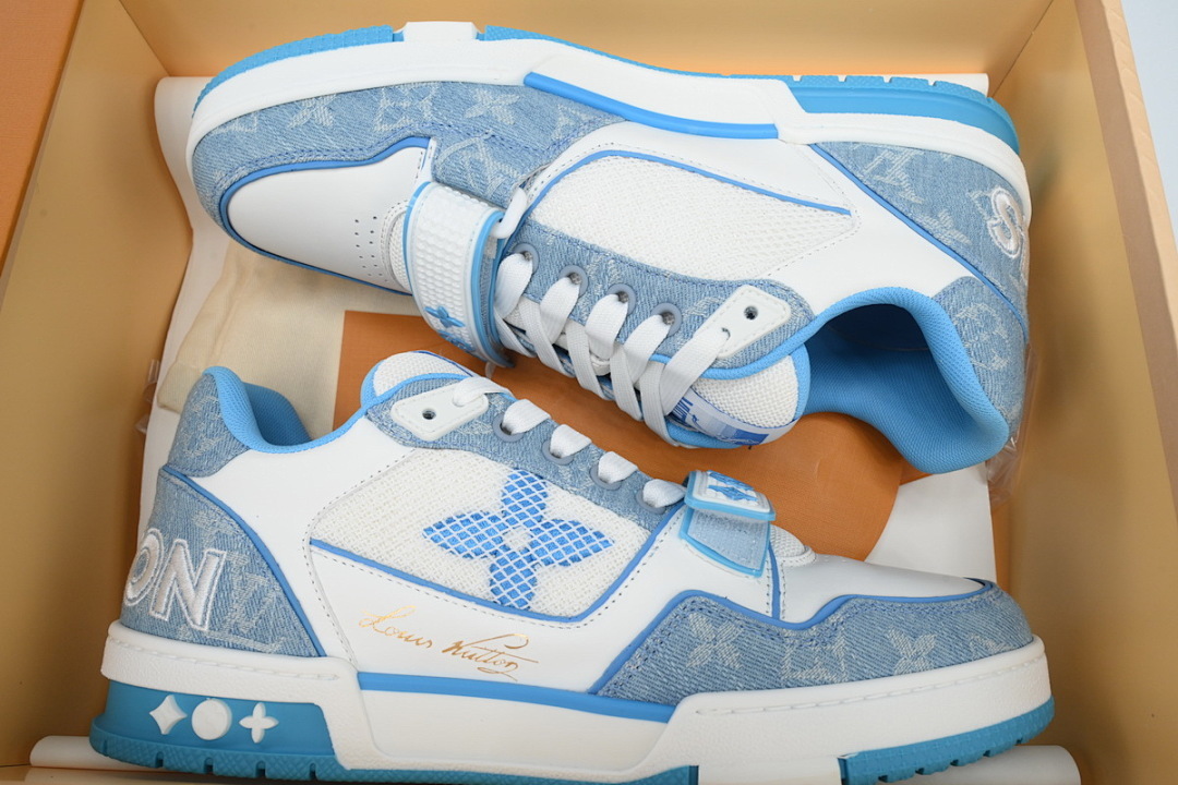 FC God Batch LOUIS VUITTON Trainer Blue Denim Velcro Mesh