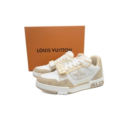 FC God Batch LOUIS VUITTON Trainer Apricot Denim Velcro Mesh 02