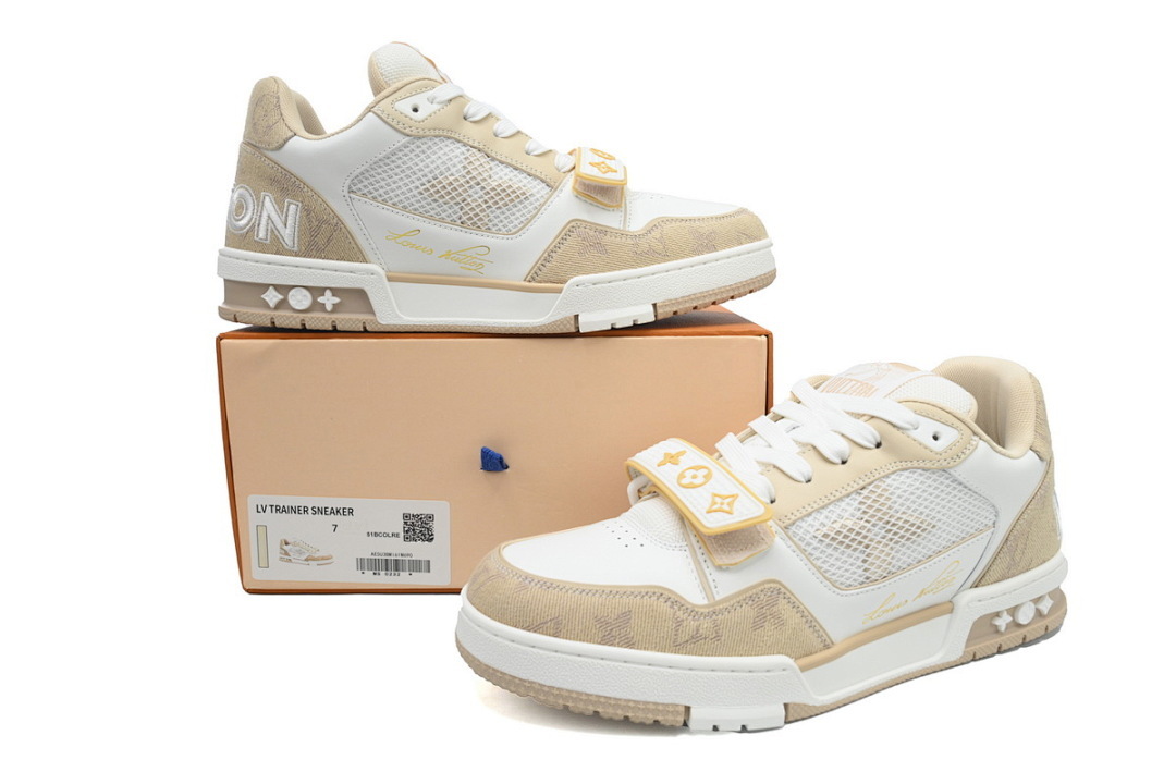 FC God Batch LOUIS VUITTON Trainer Apricot Denim Velcro Mesh