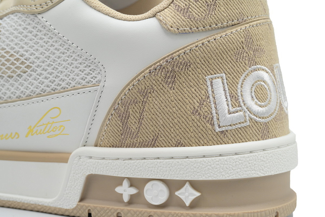 FC God Batch LOUIS VUITTON Trainer Apricot Denim Velcro Mesh