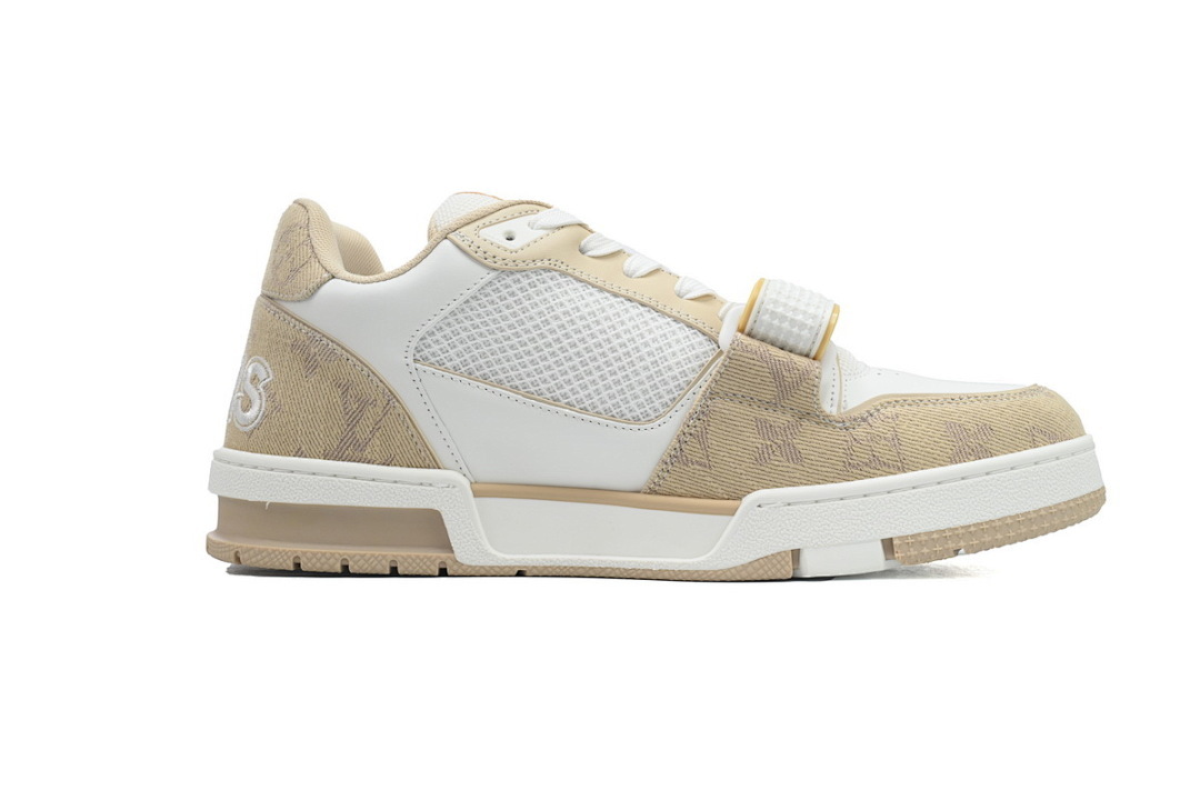 FC God Batch LOUIS VUITTON Trainer Apricot Denim Velcro Mesh