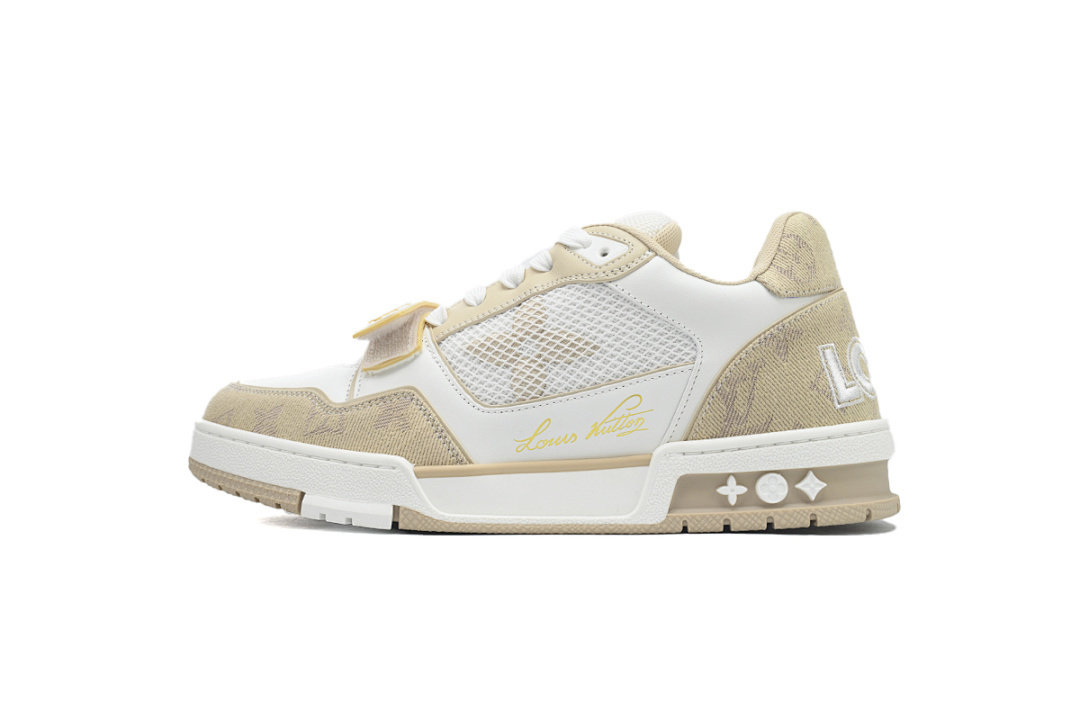 FC God Batch LOUIS VUITTON Trainer Apricot Denim Velcro Mesh