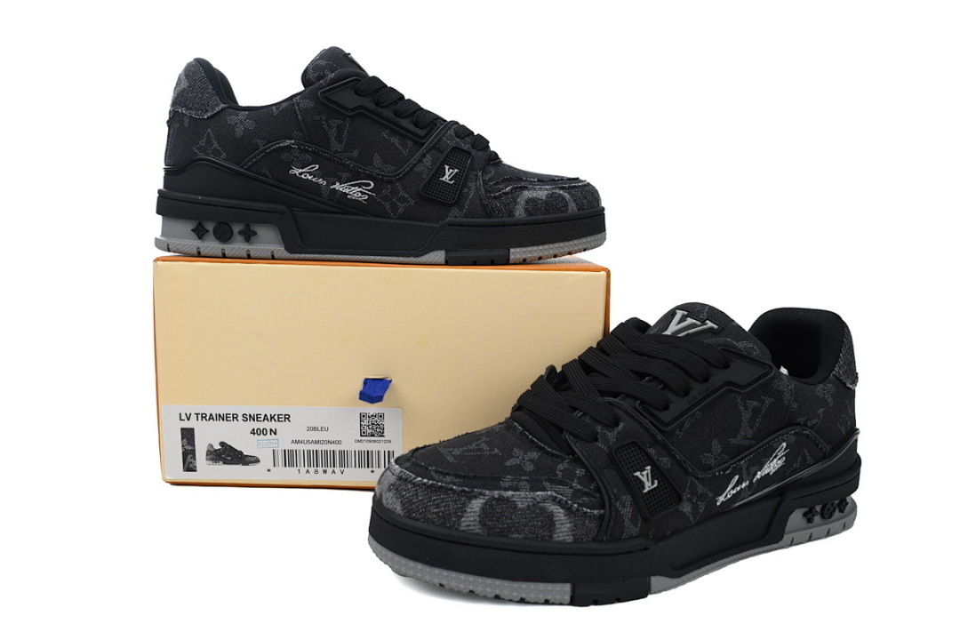 FC God Batch  Louis Vuitton Trainer Black Distressed Denim