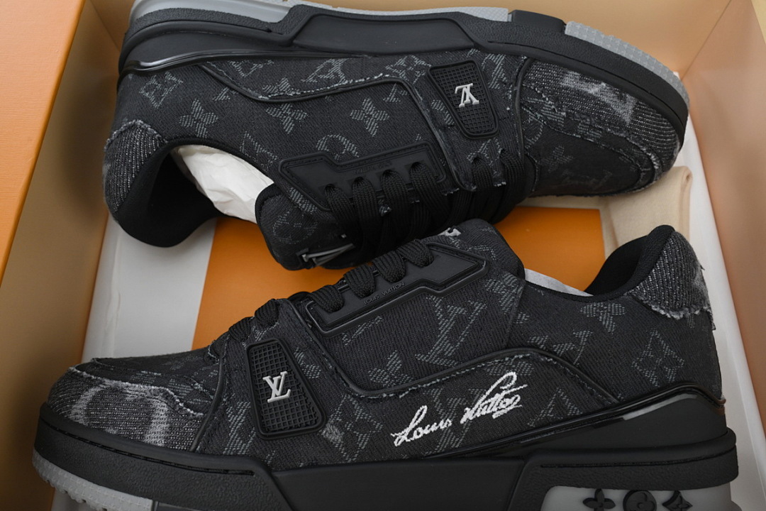 FC God Batch  Louis Vuitton Trainer Black Distressed Denim