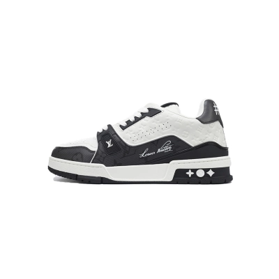 FC God Batch  Louis Vuitton Trainer Embossed Black White 01