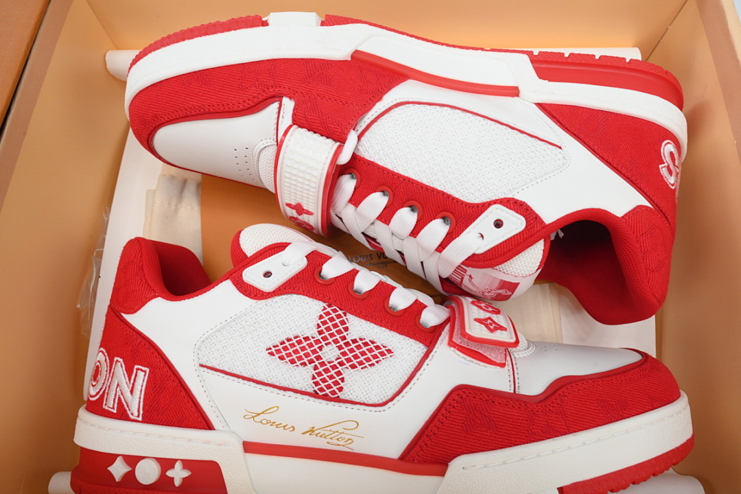 FC God Batch LOUIS VUITTON Trainer Rose Red Denim Velcro Mesh