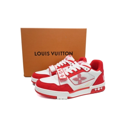 FC God Batch LOUIS VUITTON Trainer Rose Red Denim Velcro Mesh 02
