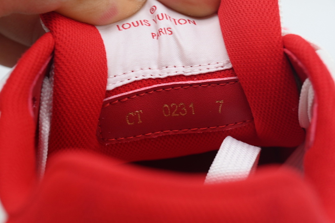 FC God Batch LOUIS VUITTON Trainer Rose Red Denim Velcro Mesh