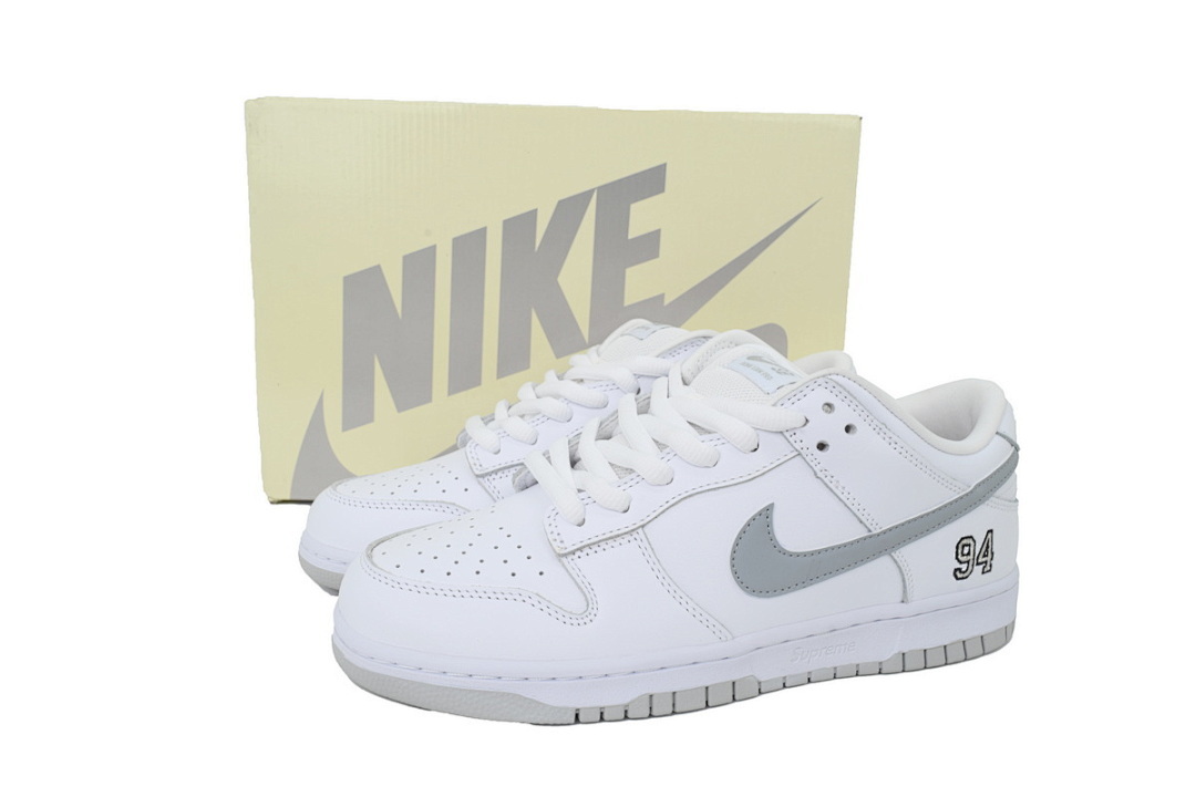 FC God Batch   Nike Supreme x Dunk Low SB 'White Metallic Silver'  HQ8487-100