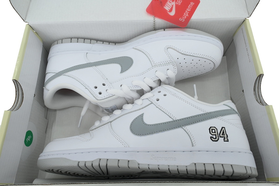 FC God Batch   Nike Supreme x Dunk Low SB 'White Metallic Silver'  HQ8487-100