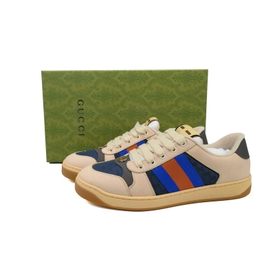 FC God Batch Gucci Screener GG Canvas Low-Top Sneakers, Beige with Blue-Orange  02