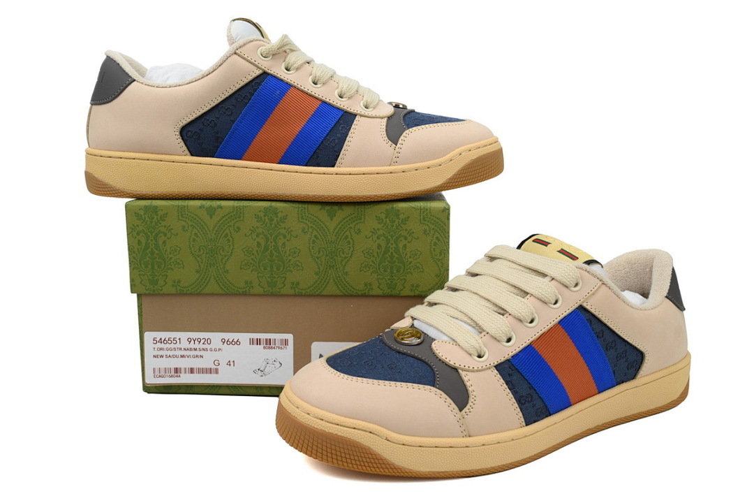 FC God Batch Gucci Screener GG Canvas Low-Top Sneakers, Beige with Blue-Orange 