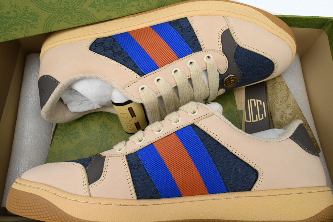 FC God Batch Gucci Screener GG Canvas Low-Top Sneakers, Beige with Blue-Orange 