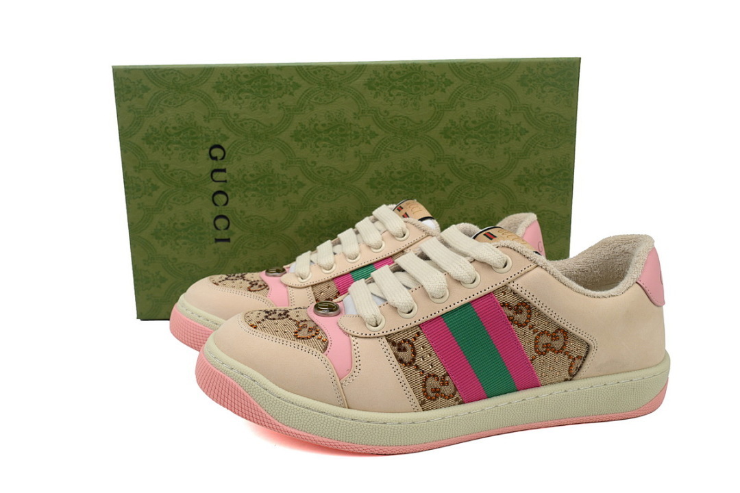 FC God Batch Gucci Screener GG Canvas Low-Top Sneakers, Beige with Blue-Orange 