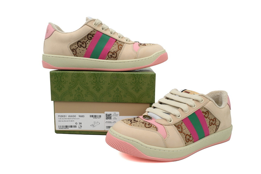 FC God Batch Gucci Screener GG Canvas Low-Top Sneakers, Beige with Blue-Orange 