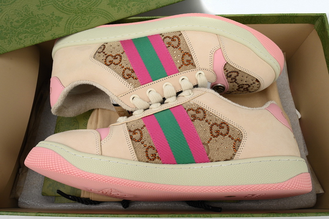 FC God Batch Gucci Screener GG Canvas Low-Top Sneakers, Beige with Blue-Orange 