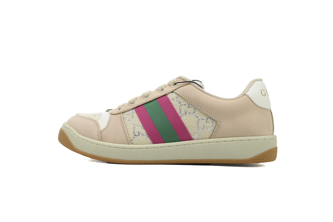  FC God Batch Gucci Screener Sneakers Beige with Pink-Green Web Stripe