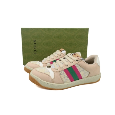  FC God Batch Gucci Screener Sneakers Beige with Pink-Green Web Stripe 02