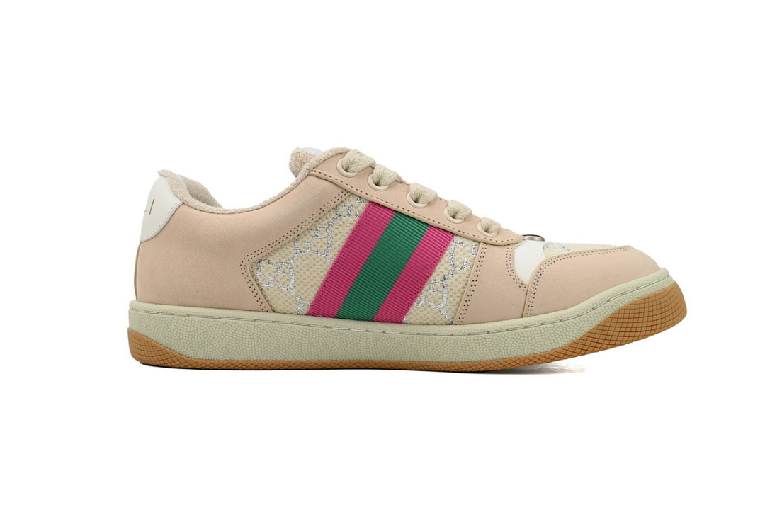  FC God Batch Gucci Screener Sneakers Beige with Pink-Green Web Stripe