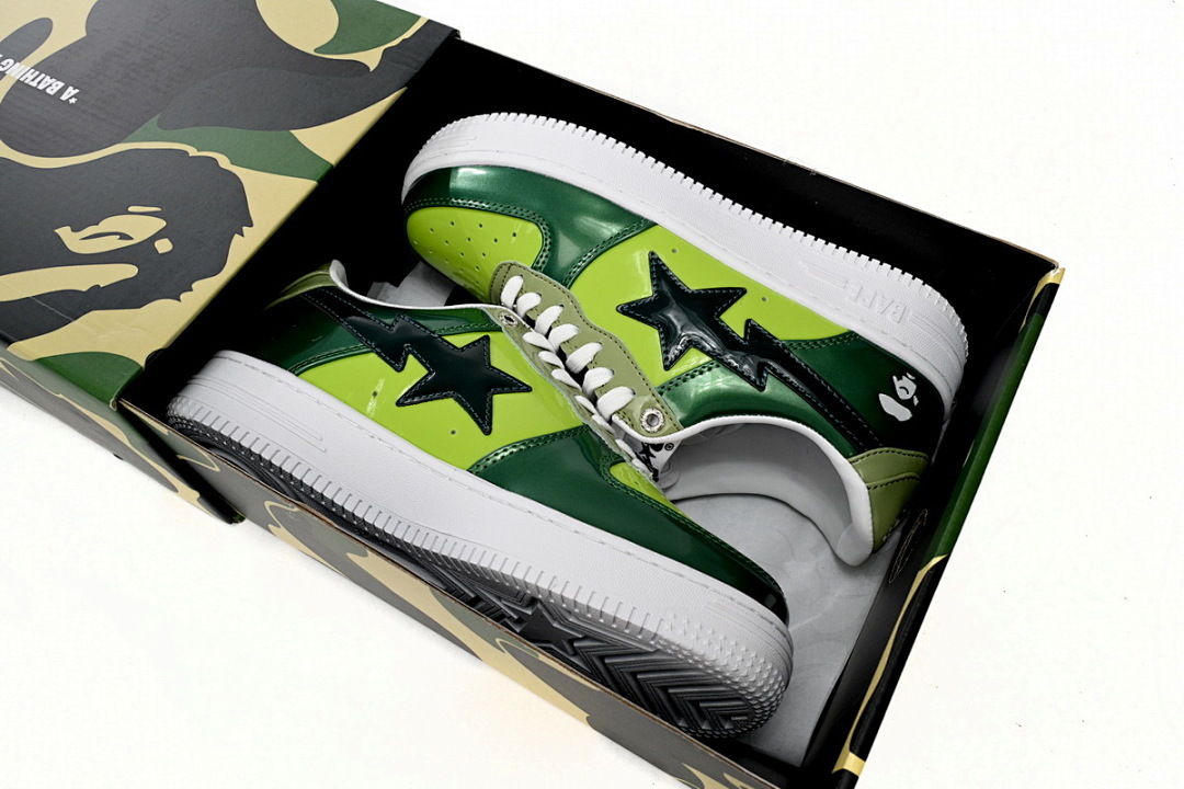 A Bathing Ape Bape Sta Low Black Green Mirror Surface 1H20 190 046 