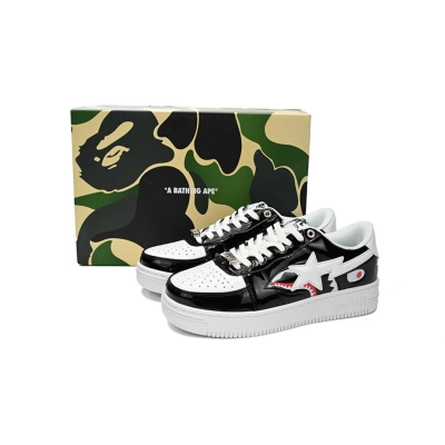A Bathing Ape Bape Sta Low Black and White Shark 1H30-191-009  02