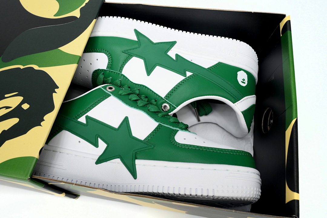 A Bathing Ape Bape Sta Low White Green Star OZXSHM 191 306M 