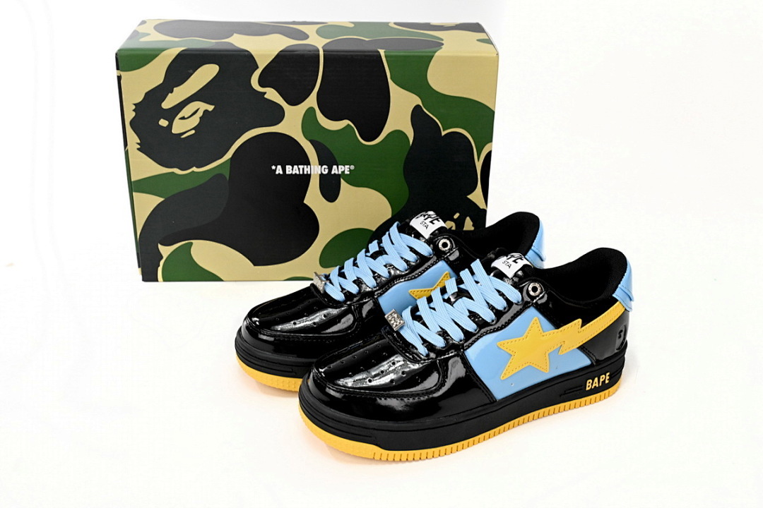 A Bathing Ape Bape Sta Low Black, Blue, And Yellow 1H20 191 046 
