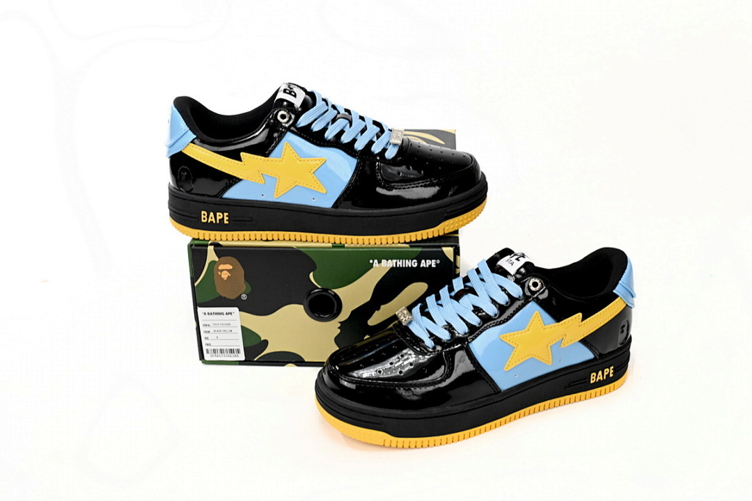 A Bathing Ape Bape Sta Low Black, Blue, And Yellow 1H20 191 046 