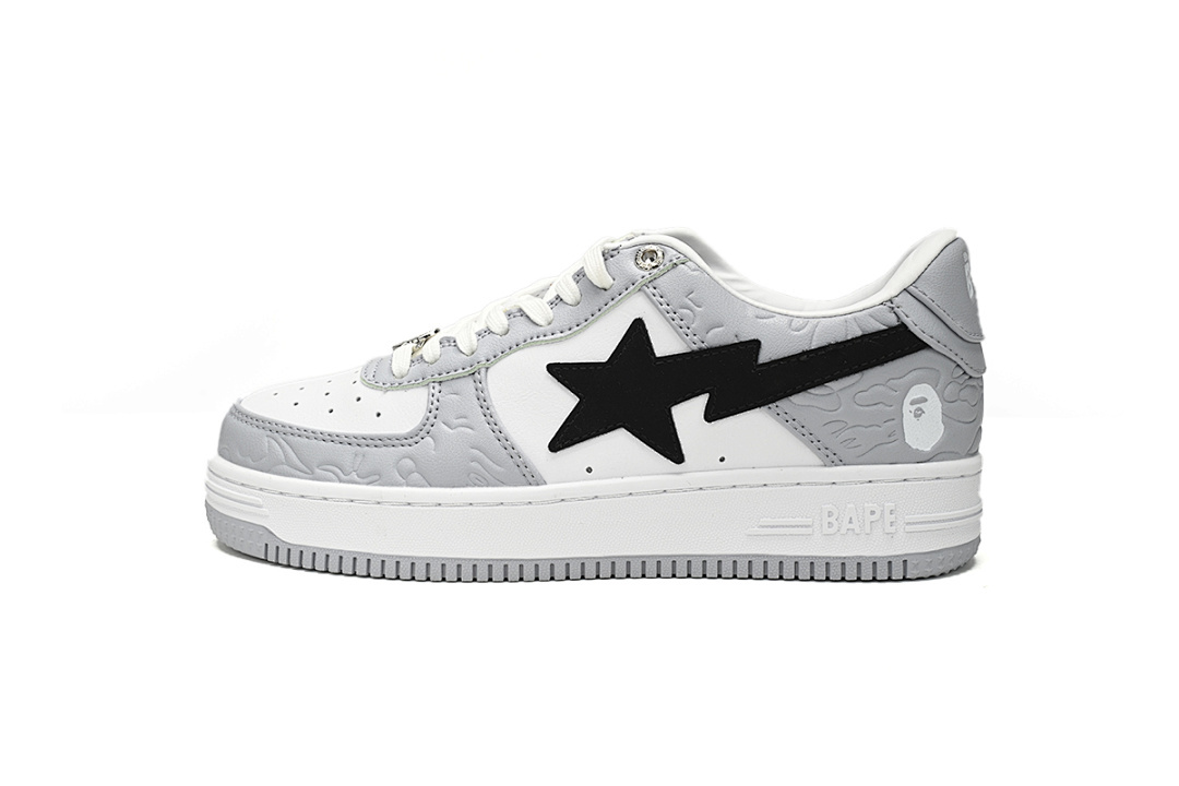 A Bathing Ape Bape Sta Low White Gray embossing  1H70-191-002 