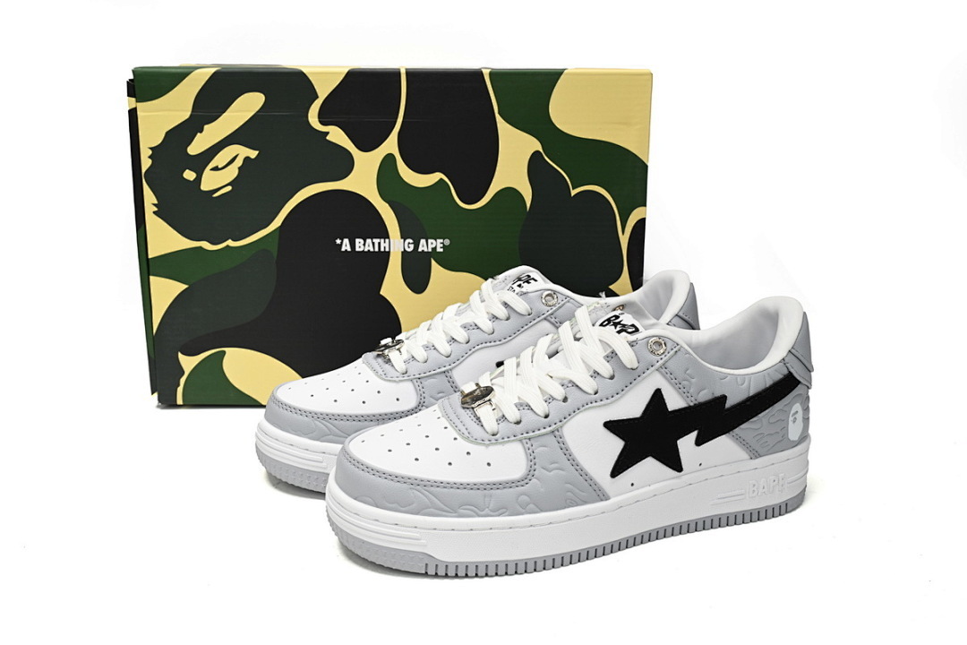 A Bathing Ape Bape Sta Low White Gray embossing  1H70-191-002 