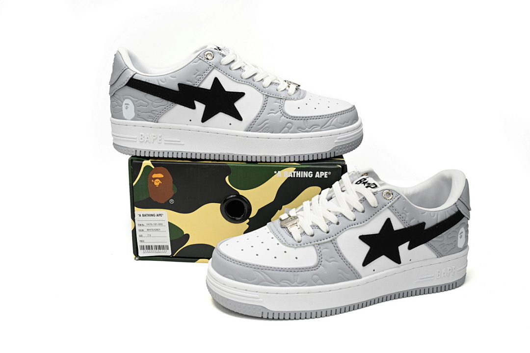 A Bathing Ape Bape Sta Low White Gray embossing  1H70-191-002 
