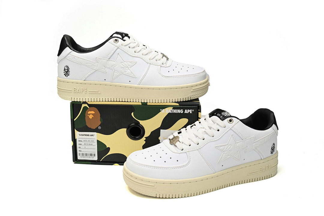  A Bathing Ape Bape Sta Low White And Black Rice 1H70-191-022