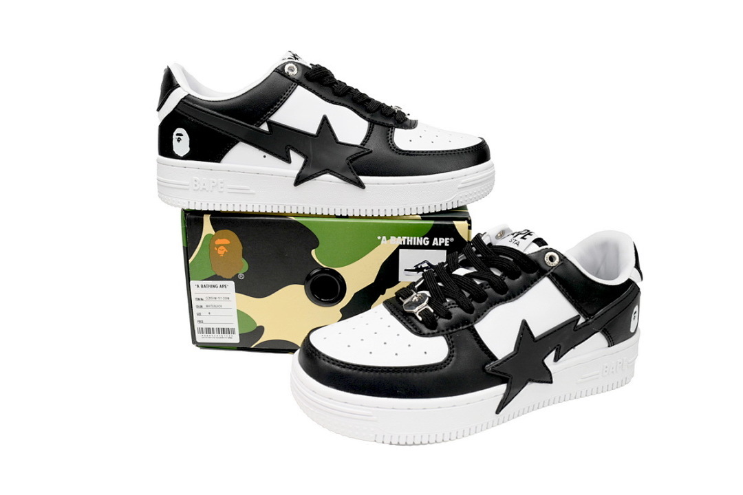  A Bathing Ape Bape Sta Low Black And White Star OZXSH W291 306M