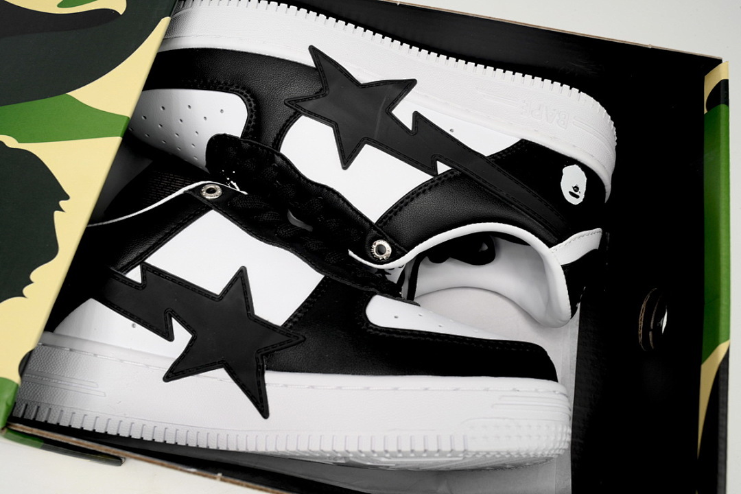  A Bathing Ape Bape Sta Low Black And White Star OZXSH W291 306M