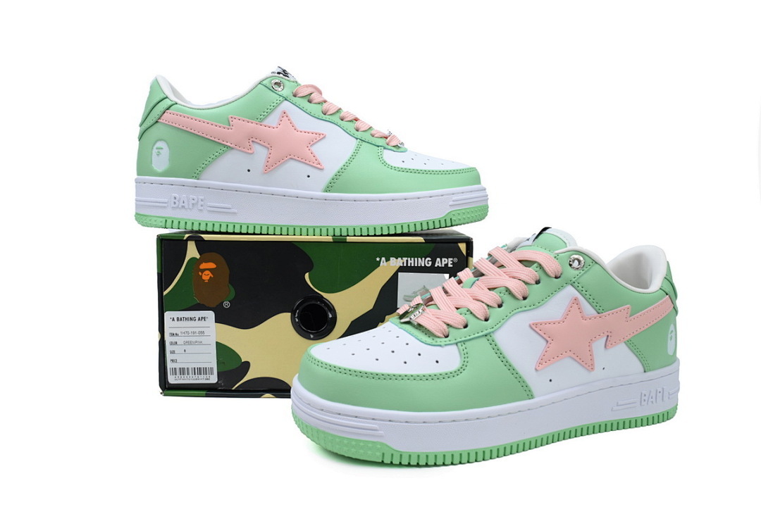 A BATHING APE Bapesta Green Pink  1H70-191-055