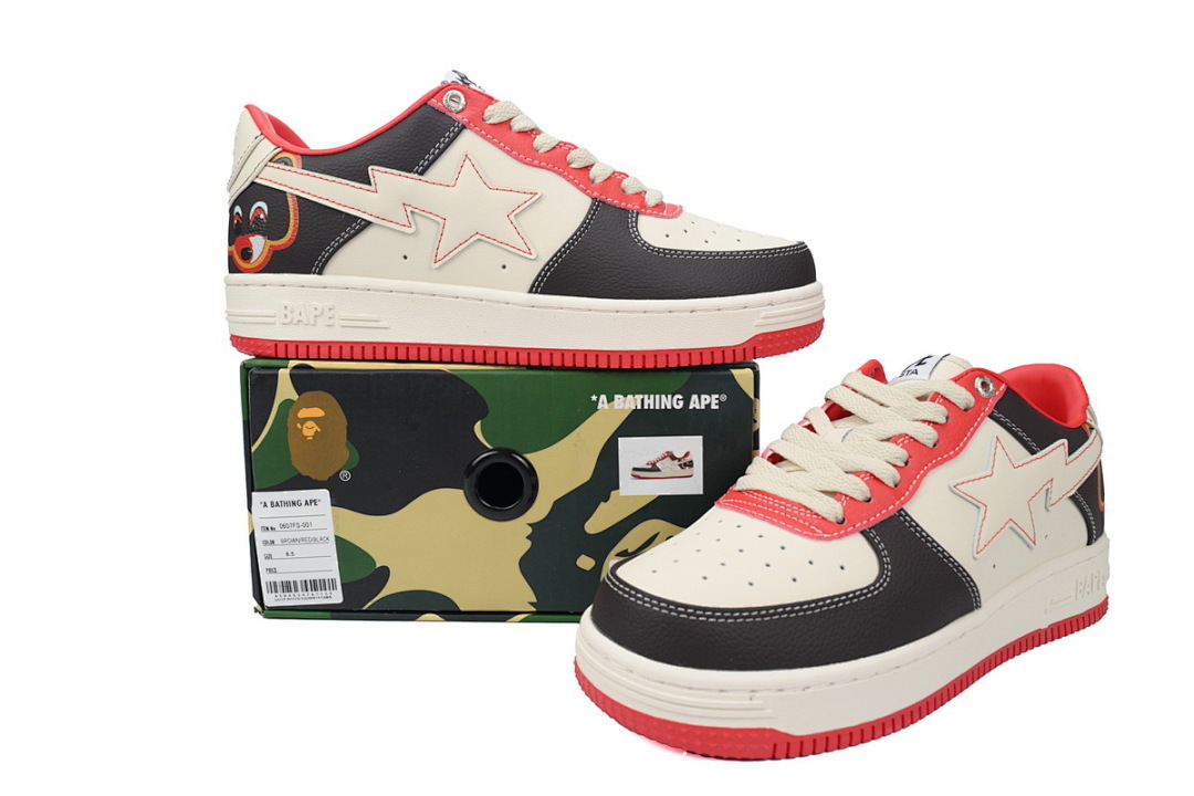 A BATHING APE BAPE STA Low Beige Black Red 0607FS-001 