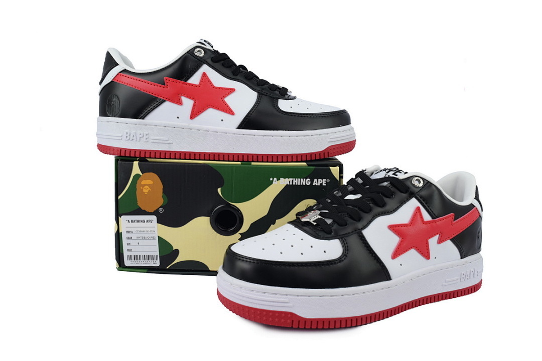 A BATHING APE Bapesta Black White Red  OZXSHM-191-303M